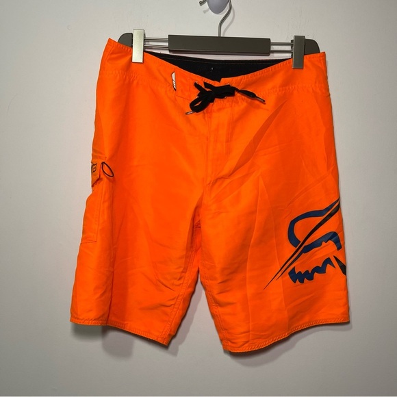 Fox Racing Men’s Orange Board Shorts Size L | Moto Logo Swim Trunks Surf Style - Picture 2 of 9